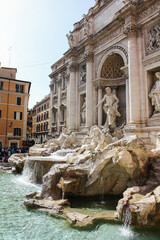 Beautiful view of the ancient Trevi Fountain on a sunny morning