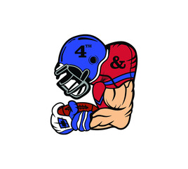 American Football player in red shirt and blue halmet vector.