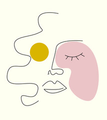 Abstract Woman Face One Line Drawing Portret Simple style, continuous lines.