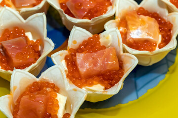 Tartlets with caviar and salmon