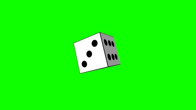 Animation with 3D dice rotating on the green background (seamless loop)