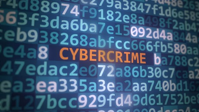 CYBERCRIME text and source code on the computer monitor