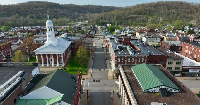 Local government courthouse in rural Appalachia. Old town in western Pennsylvania. Waynesburg PA, home of coal country, mining.