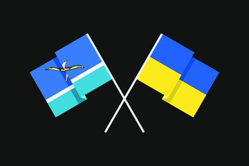 Flags of the countries of Ukraine and Midway Islands (USA, Pacific Ocean, Polynesia) in national colors. Help and support from friendly countries. Flat minimal graphic design.