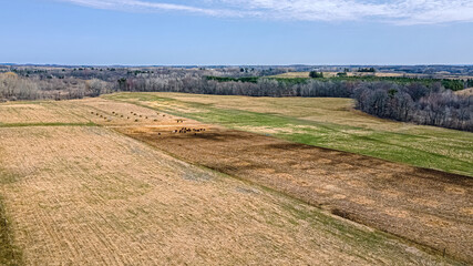 Fototapeta na wymiar Elevated view of rural wisconsin springtime farmland