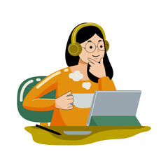 Woman working with graphic tablet in flat design style