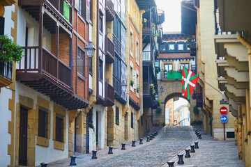 Street of village Hondarribia in Basque Country, Spain