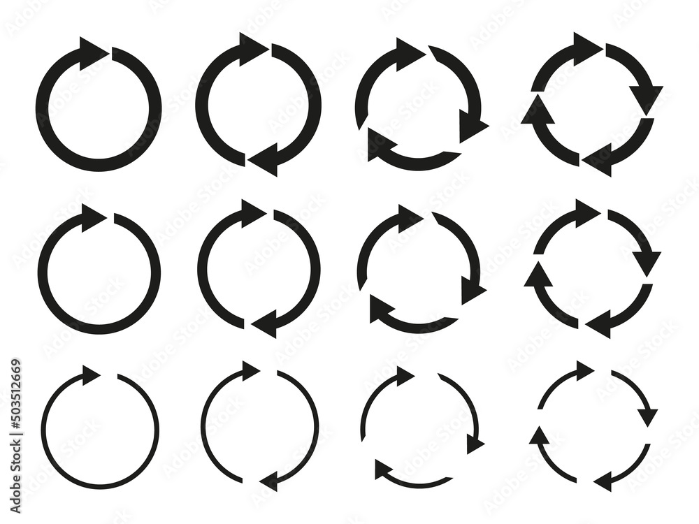 Poster circular arrows. round arrow icons. circle loop for reset, spin, repeat and reload. set of arrows fo