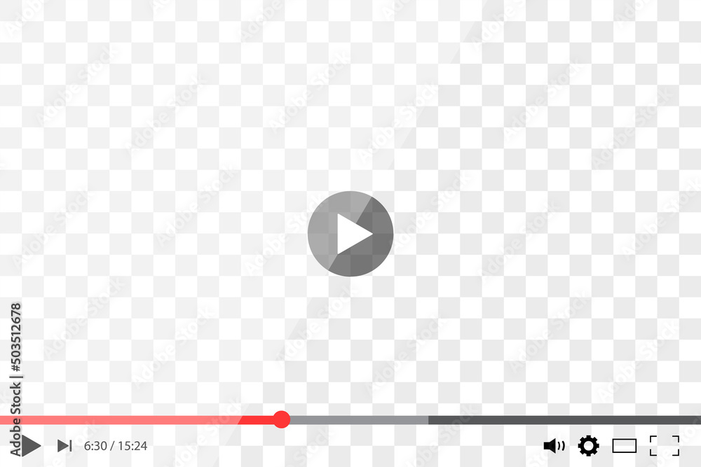 Poster video player isolated on transparent background. play button, bar and menu on transparent background