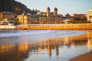 Scenic view of La Concha beach in San Sebastian, Basque Country, Spain