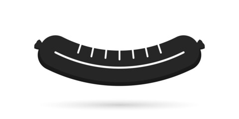 Sausage icon. Sausage of hotdog. Hot dog logo. Silhouette of food from grilled and barbecue with shadow. Black salami for animal isolated on white background. Vector