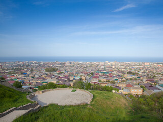 Aerial view of ancient fortifications of Derbent