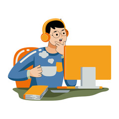 Man working with computer in flat design style