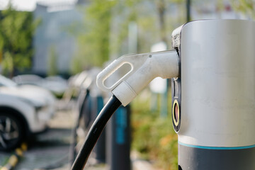 Fototapeta na wymiar electric car charging in the station
