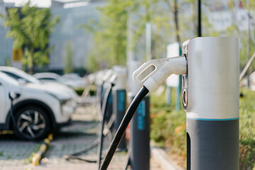 electric car charging in station