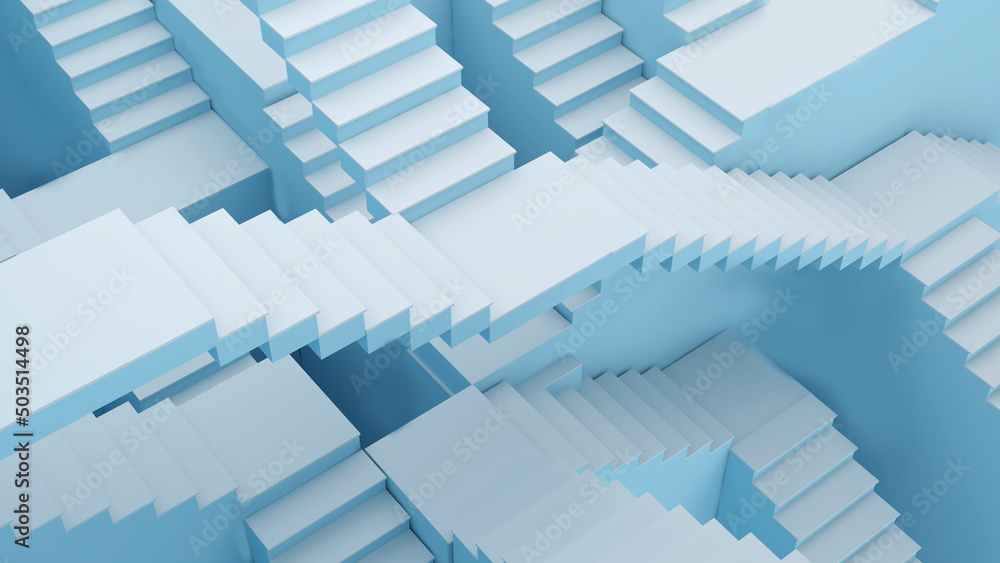 Poster abstract background of many stairs corridors,multiple staircases convey stories of travel.,3d render