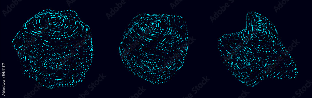 Poster Vector set sci-fi sphere with particles and lines. Concept network connection. Frame sphere. Abstract technology background.