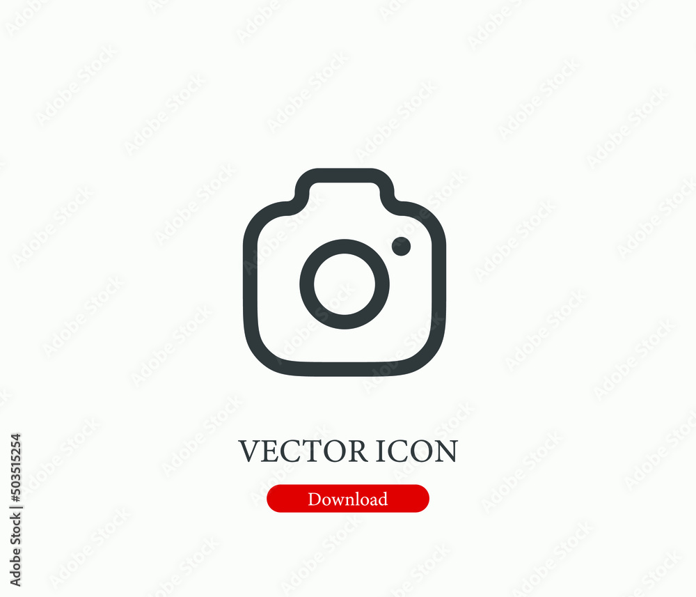 Aufkleber camera vector icon. editable stroke. symbol in line art style for design, presentation, website or m