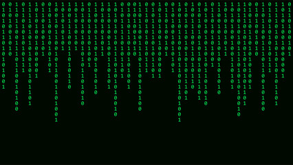 Matrix background. Cyber security with binary code. Rapidly falling randomly green numbers. Decoding algorithms hacked software. Big data visualization.