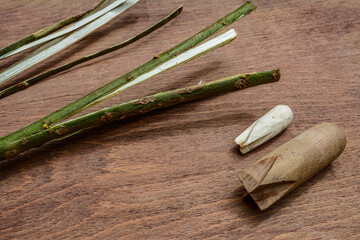 Process of willow sticks preparation for basket weaving