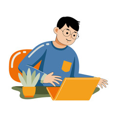 Man working with laptop in flat design style