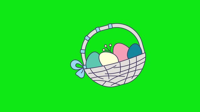 4k video of cartoon Easter basket design with eggs.