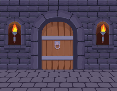 castle torches and door