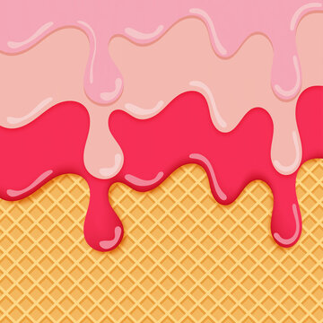 Dripping Melting Ice Cream Background. Vector Illustration