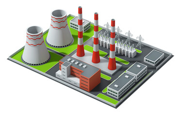 3d illustration. Model of a coal-fired power plant. Isometric view. 3d rendering