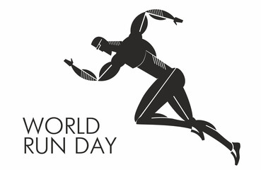 World Run Day. Stylish strong sportsman runs. Stylized silhouette. Vector graphics
