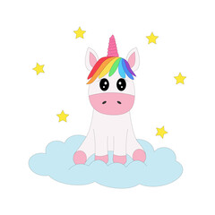 Unicorn on the cloud. Vector illustration.