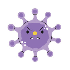 Angry cartoon style purple vector virus. Covid-19.