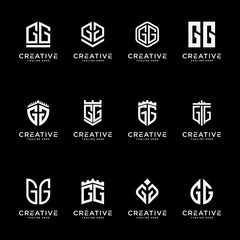Template Set initial letters of the GG logo icon. -Vector