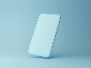 Mockup blue smartphone with blank display on pastel blue background. 3d rendering