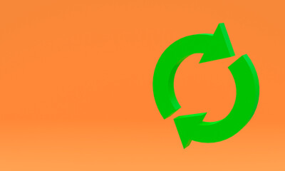 3d illustration, arrows icon, update concept, orange background, copy space, 3d rendering