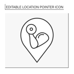 Pointer line icon. Gym symbol navigation. Sport life. Public place navigation. Location pointer concept. Isolated vector illustration. Editable stroke