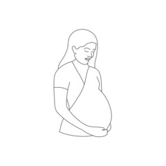 Pregnant young woman line icon. Vector illustration. 