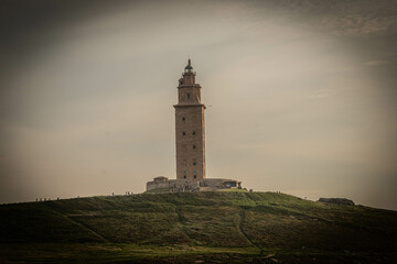closeup of roman lighthouse in the north of spain