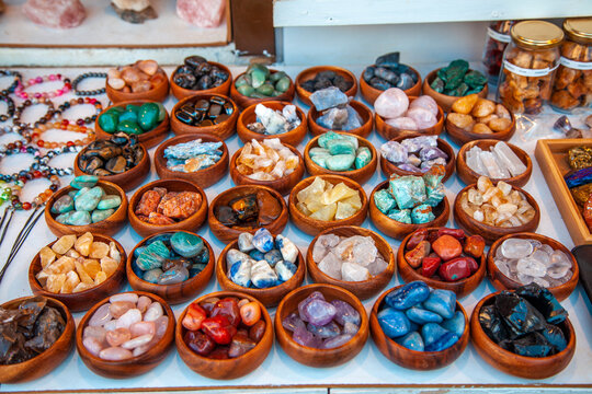 Natural, astrological stones in the bowl. Spiritual stone.