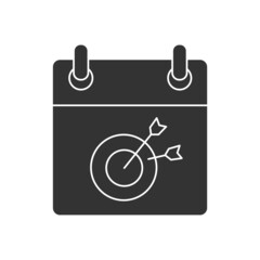 Fototapeta premium Deadline glyph icon.Hit the bulls-eye. Reach the goal. Calendar concept. Filled flat sign. Isolated silhouette vector illustration