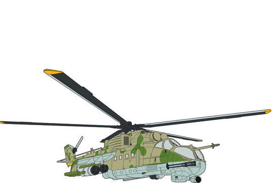 The MI-24 combat helicopter developed in the USSR and still used today. An excellent combat vehicle that has proved itself in many conflicts