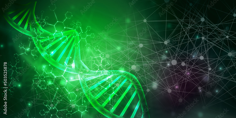 Poster 3d render of dna structure, abstract background