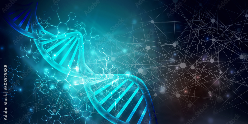 Poster 3d render of dna structure, abstract background