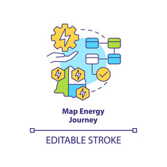 Map energy journey concept icon. Pathway to energy strategy abstract idea thin line illustration. Process visualization. Isolated outline drawing. Editable stroke. Arial, Myriad Pro-Bold fonts used