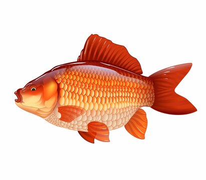 Raster illustration of goldfish. Isolated realistic freshwater crucian carp (carassius auratus, carassius gibelio).