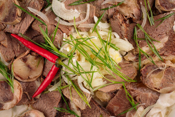 Closeup on portion of kazakh national dish beshbarmak