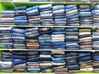 stack of Jean pant in market for sale