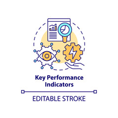 Key performance indicators concept icon. Efficient energy management abstract idea thin line illustration. KPI measuring. Isolated outline drawing. Editable stroke. Arial, Myriad Pro-Bold fonts used