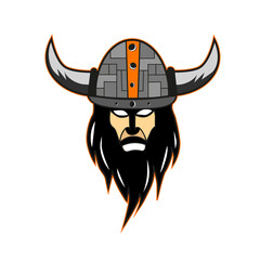 Viking mascot logo with helmet and two horns. suitable for illustration of t-shirts, posters, hoodies and souvenirs. game avatars and game logos,