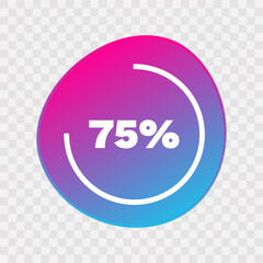 75 percent chart. Vector percentage infographic element. Gradient icon isolated on transparent background. Sign for download, growth, progress, business, finance, design